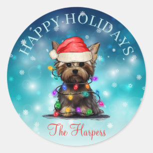 Niedlicher Weihnachtswunsch Happy Holidays Hunde H Runder Aufkleber