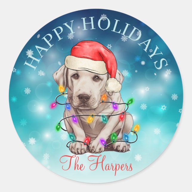 Niedlicher Weihnachtswunsch Happy Holidays Hunde H Runder Aufkleber (Vorderseite)