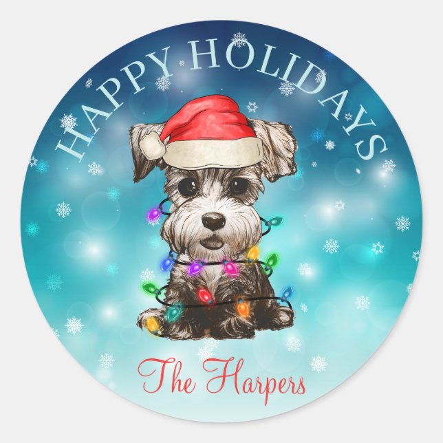 Niedlicher Weihnachtswunsch Happy Holidays Hunde H Runder Aufkleber (Vorderseite)