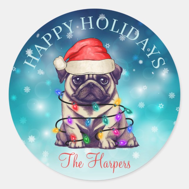 Niedlicher Weihnachtswunsch Happy Holidays Hunde H Runder Aufkleber (Vorderseite)