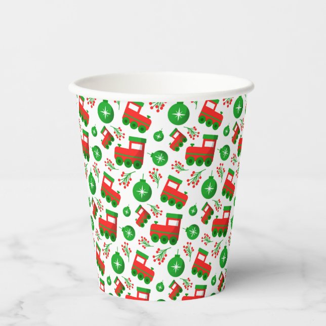 Niedlicher Weihnachtszug Berries Ornament Muster Pappbecher (Vorderseite)