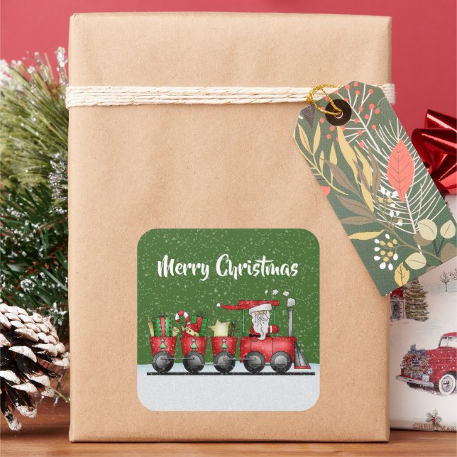 Niedlicher Weihnachtszug mit E-Mail-Aufkleber Quadratischer Aufkleber (Feiertag)