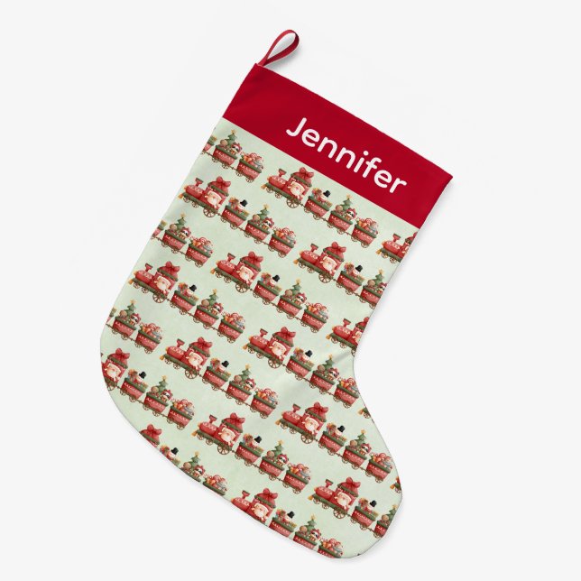 Niedlicher Weihnachtszug mit Spielzeug Großer Weihnachtsstrumpf (Vorderansicht (hängend))