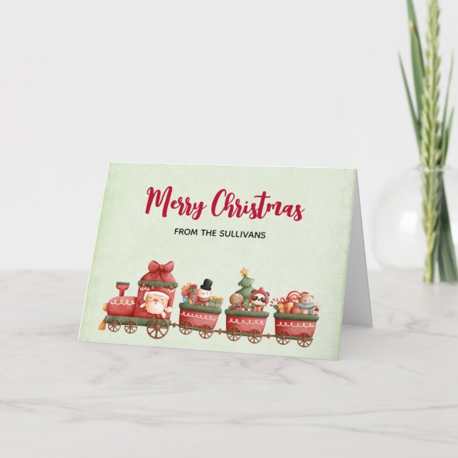 Niedlicher Weihnachtszug mit Spielzeug Xmas Karte (Vorderseite)