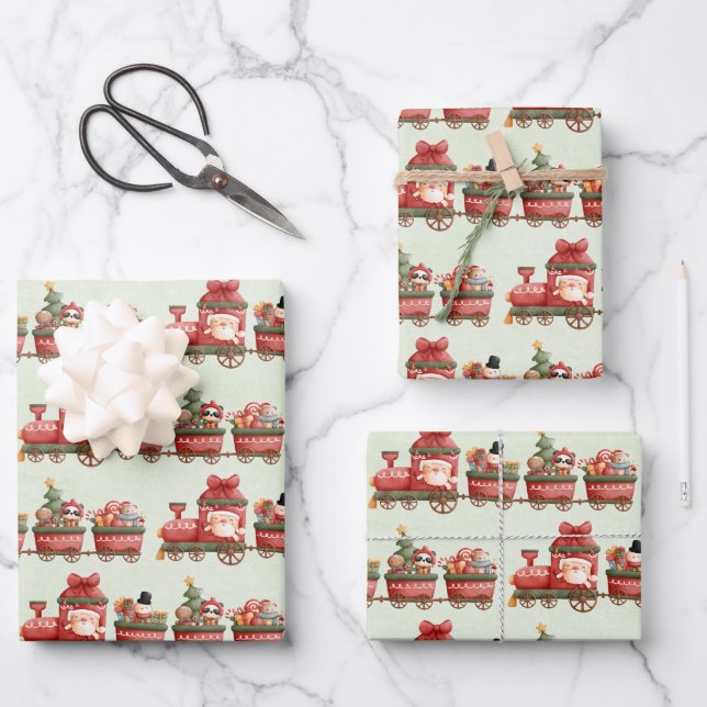 Niedlicher Weihnachtszug mit Spielzeugmuster Geschenkpapier Set (Vorderseite)