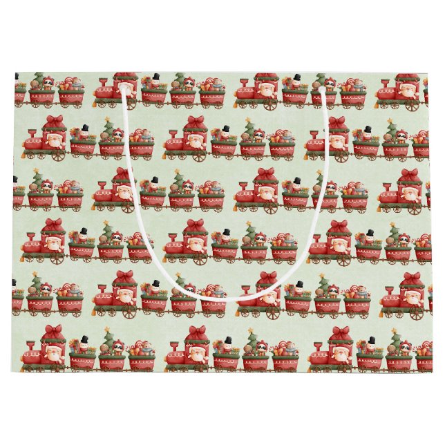 Niedlicher Weihnachtszug mit Spielzeugmuster Große Geschenktüte (Vorderseite)