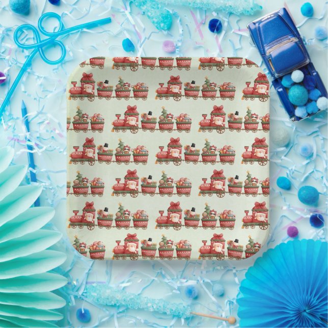 Niedlicher Weihnachtszug mit Spielzeugmuster Pappteller (Party)