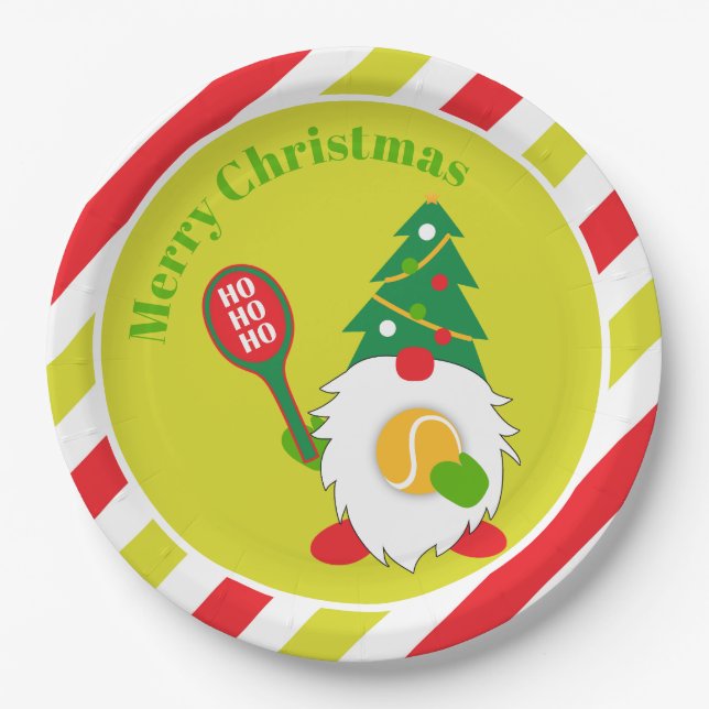 🎾 Niedlicher Weihnachtszwerg mit Tennisball Pappteller (Vorderseite)