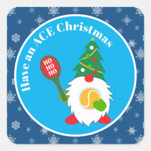 🎾 Niedlicher Weihnachtszwerg mit Tennisball Quadratischer Aufkleber