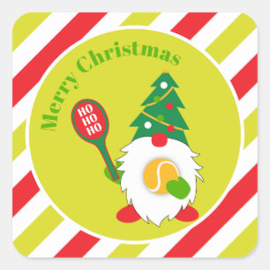 🎾 Niedlicher Weihnachtszwerg mit Tennisball Quadratischer Aufkleber