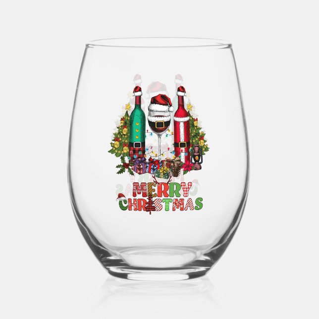 Niedlicher Wein Lover/Frohe Weihnachten Weinglas Ohne Stiel (Vorderseite)
