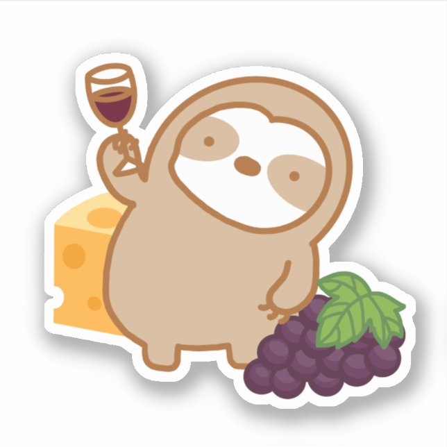 Niedlicher Wein und Käse Sloth Vinyl Sticker (Vorderseite)