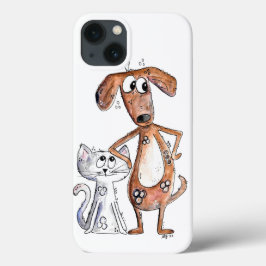 Niedlicher, weißbrauner Hund und graue Katze Case-Mate iPhone Hülle