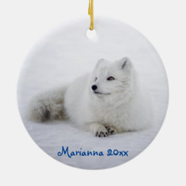 Niedlicher weißer arktischer Fox im Schnee Keramik Ornament