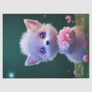 Niedlicher, weißer Babyfox mit rosa Blume Decoupag Seidenpapier