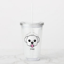 Niedlicher weißer Bichon Frise Hund klebt Zunge he Acryltrinkbecher