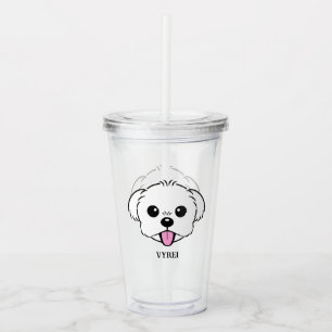 Niedlicher weißer Bichon Frise Hund klebt Zunge he Acryltrinkbecher