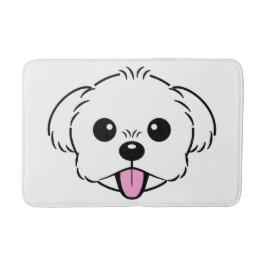 Niedlicher weißer Bichon Frise Hund klebt Zunge he Badematte