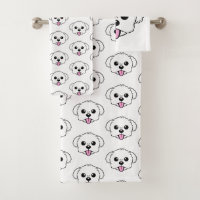Niedlicher weißer Bichon Frise Hund klebt Zunge he