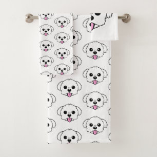 Niedlicher weißer Bichon Frise Hund klebt Zunge he Badhandtuch Set