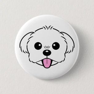 Niedlicher weißer Bichon Frise Hund klebt Zunge he Button
