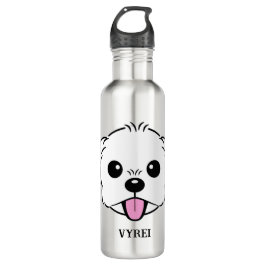 Niedlicher weißer Bichon Frise Hund klebt Zunge he Edelstahlflasche