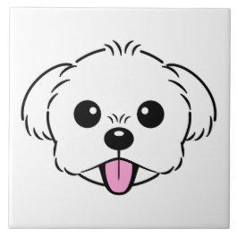 Niedlicher weißer Bichon Frise Hund klebt Zunge he Fliese