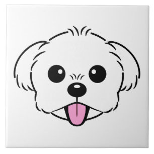 Niedlicher weißer Bichon Frise Hund klebt Zunge he Fliese