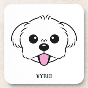 Niedlicher weißer Bichon Frise Hund klebt Zunge he Getränkeuntersetzer