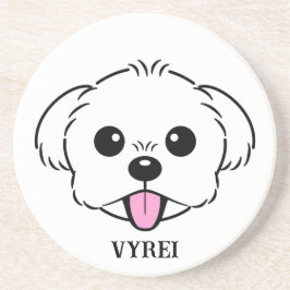 Niedlicher weißer Bichon Frise Hund klebt Zunge he Getränkeuntersetzer
