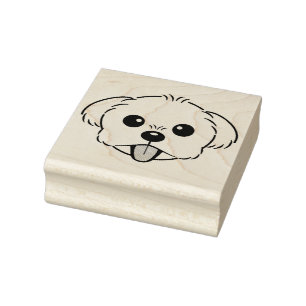 Niedlicher weißer Bichon Frise Hund klebt Zunge he Gummistempel