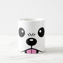 Niedlicher weißer Bichon Frise Hund klebt Zunge he Kaffeetasse