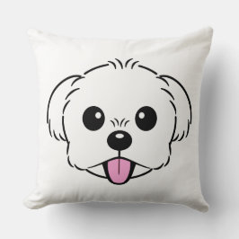Niedlicher weißer Bichon Frise Hund klebt Zunge he Kissen
