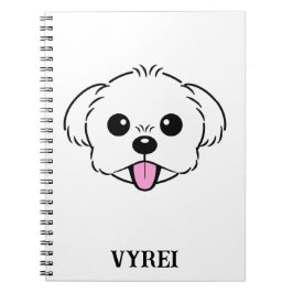 Niedlicher weißer Bichon Frise Hund klebt Zunge he Notizblock