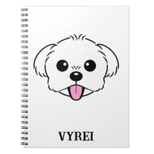 Niedlicher weißer Bichon Frise Hund klebt Zunge he Notizblock