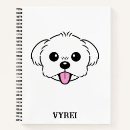 Niedlicher weißer Bichon Frise Hund klebt Zunge he Notizbuch