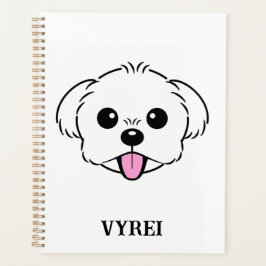 Niedlicher weißer Bichon Frise Hund klebt Zunge he Planer