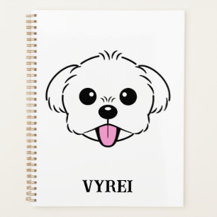 Niedlicher weißer Bichon Frise Hund klebt Zunge he Planer
