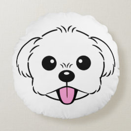 Niedlicher weißer Bichon Frise Hund klebt Zunge he Rundes Kissen