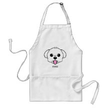Niedlicher weißer Bichon Frise Hund klebt Zunge he