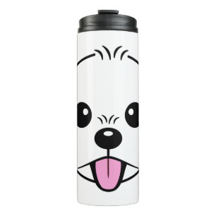 Niedlicher weißer Bichon Frise Hund klebt Zunge he Thermosbecher