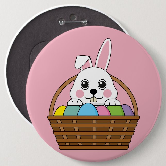 Niedlicher Weißer Bunny farbenfroher Ostern Ei Hun Button (Vorne & Hinten)
