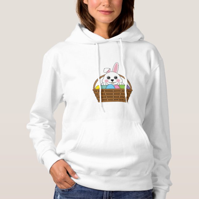 Niedlicher Weißer Bunny farbenfroher Ostern Ei Hun Hoodie (Vorderseite)