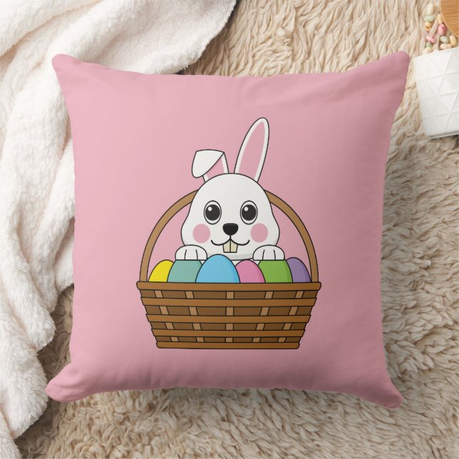 Niedlicher Weißer Bunny farbenfroher Ostern Ei Hun Kissen (Decke)