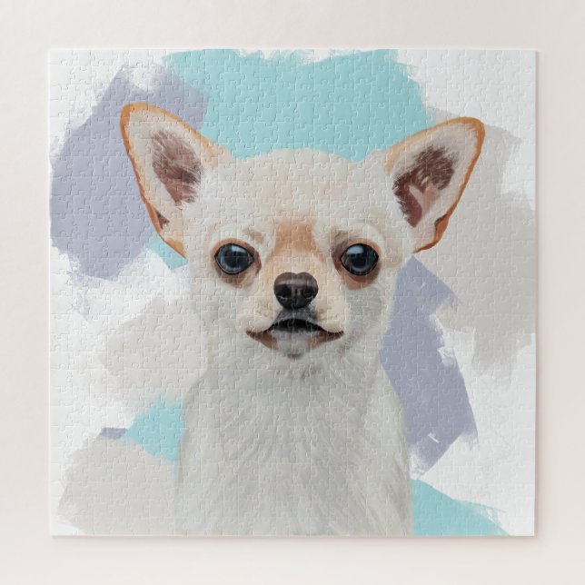Niedlicher weißer Chihuahua-Hund Abstrakter blauer (Vertikal)