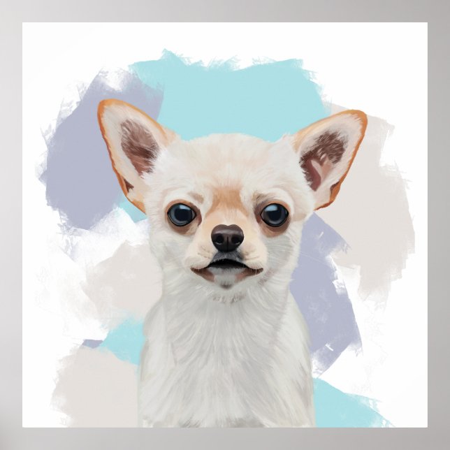 Niedlicher weißer Chihuahua-Hund Abstrakter blauer Poster (Vorne)
