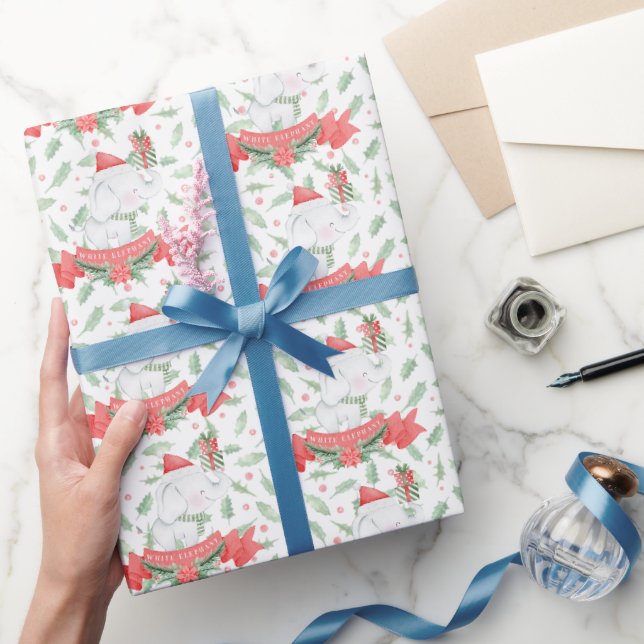Niedlicher weißer Elefant | Weihnachten Geschenkpapier (Schenken)