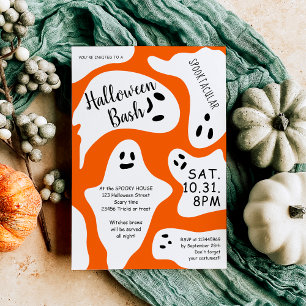 Niedlicher, weißer Geisterorange, lila Halloween-B Einladung