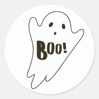 Niedlicher weißer Halloween-Geist sagt BOO Runder Aufkleber