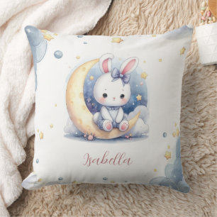 niedlicher weißer Hase auf dem Mond Kissen